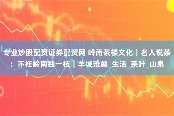 专业炒股配资证券配资网 岭南茶楼文化｜名人说茶：不枉岭南独一枝｜羊城沧桑_生活_茶叶_山泉